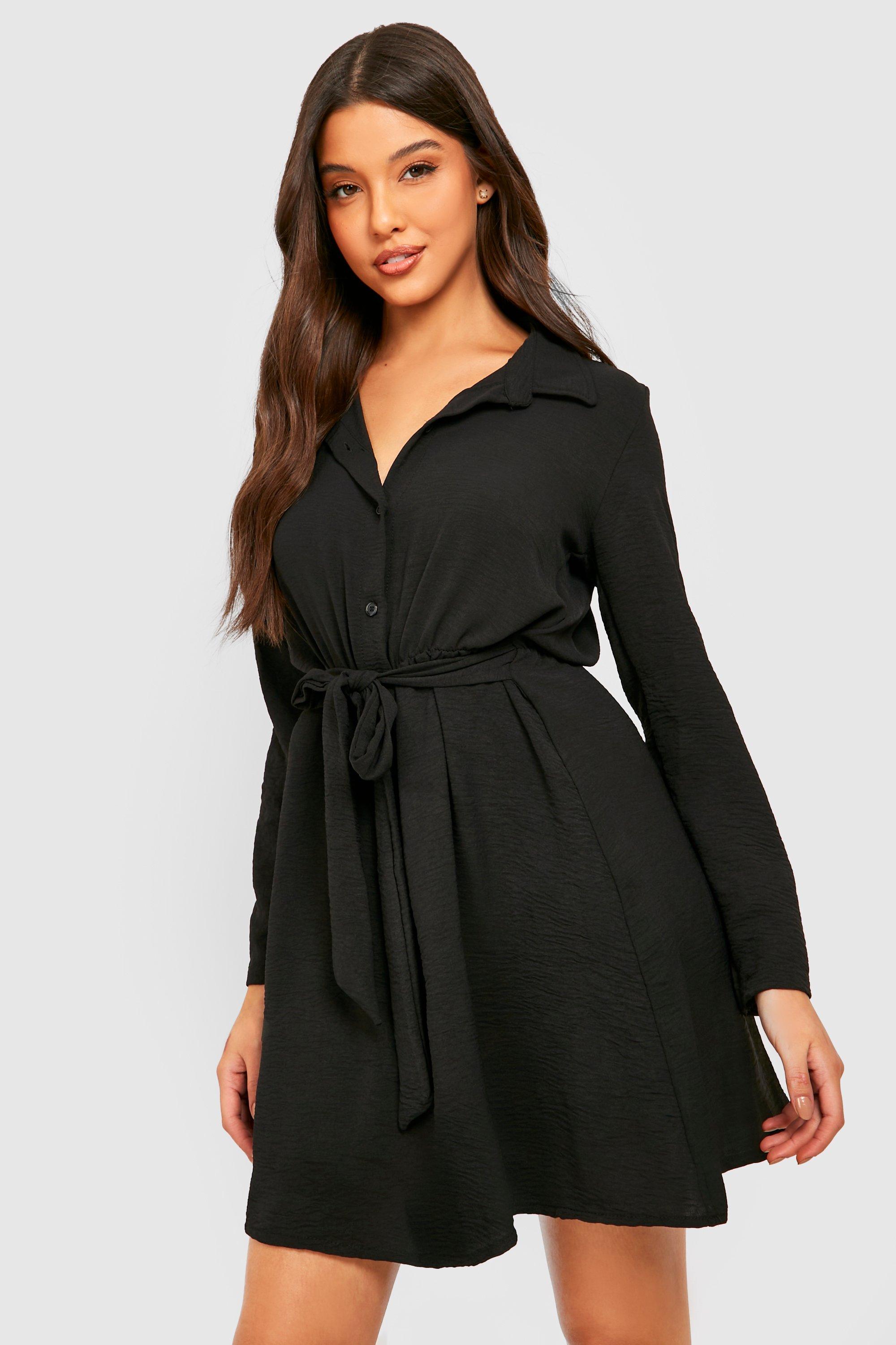 Long sleeve belted shirt dress online