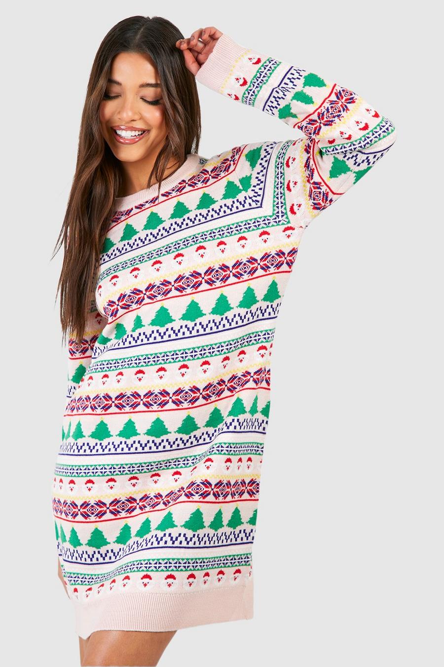 Pink All Over Fairisle Christmas Sweater Dress image number 1