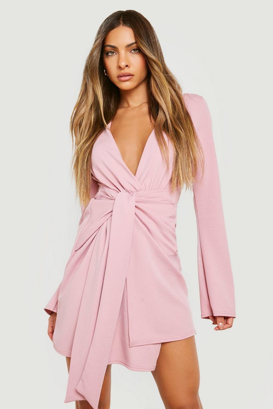 Rose pink Plunge Drape Detail Mini Dress