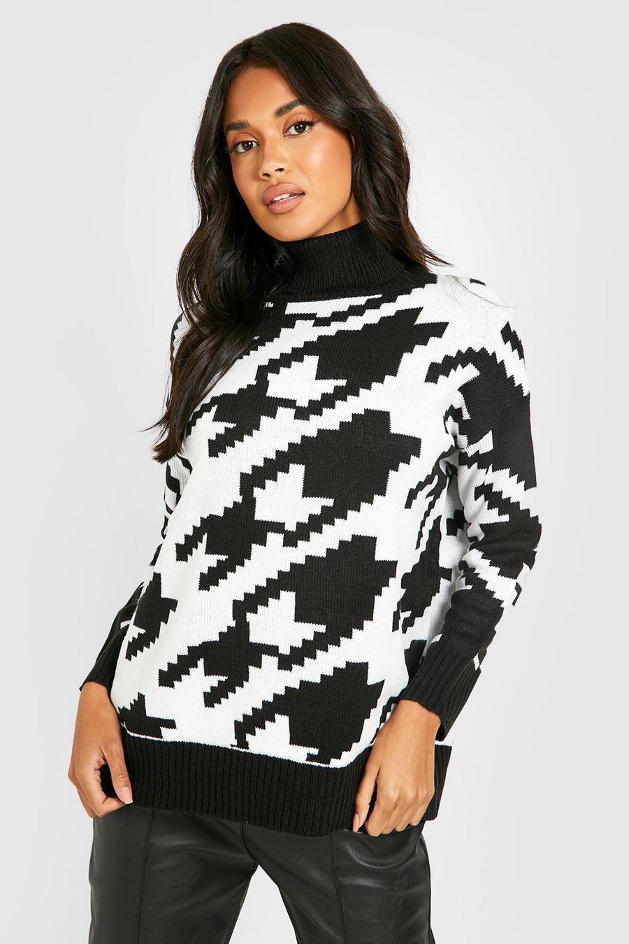 Black Dogtooth Turtleneck Sweater image number 1