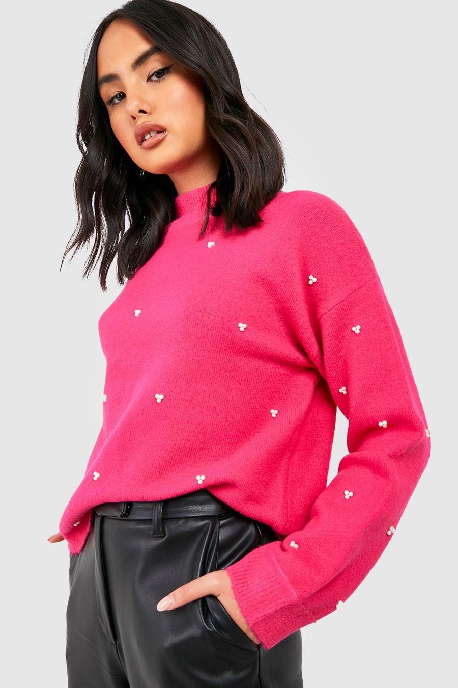 Hot pink All Over Pearl Detail Sweater image number 1