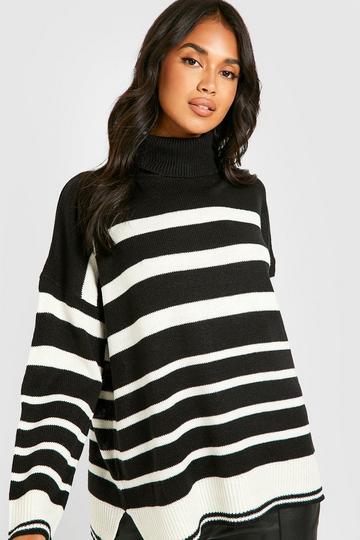 Stripe Turtleneck Sweater black