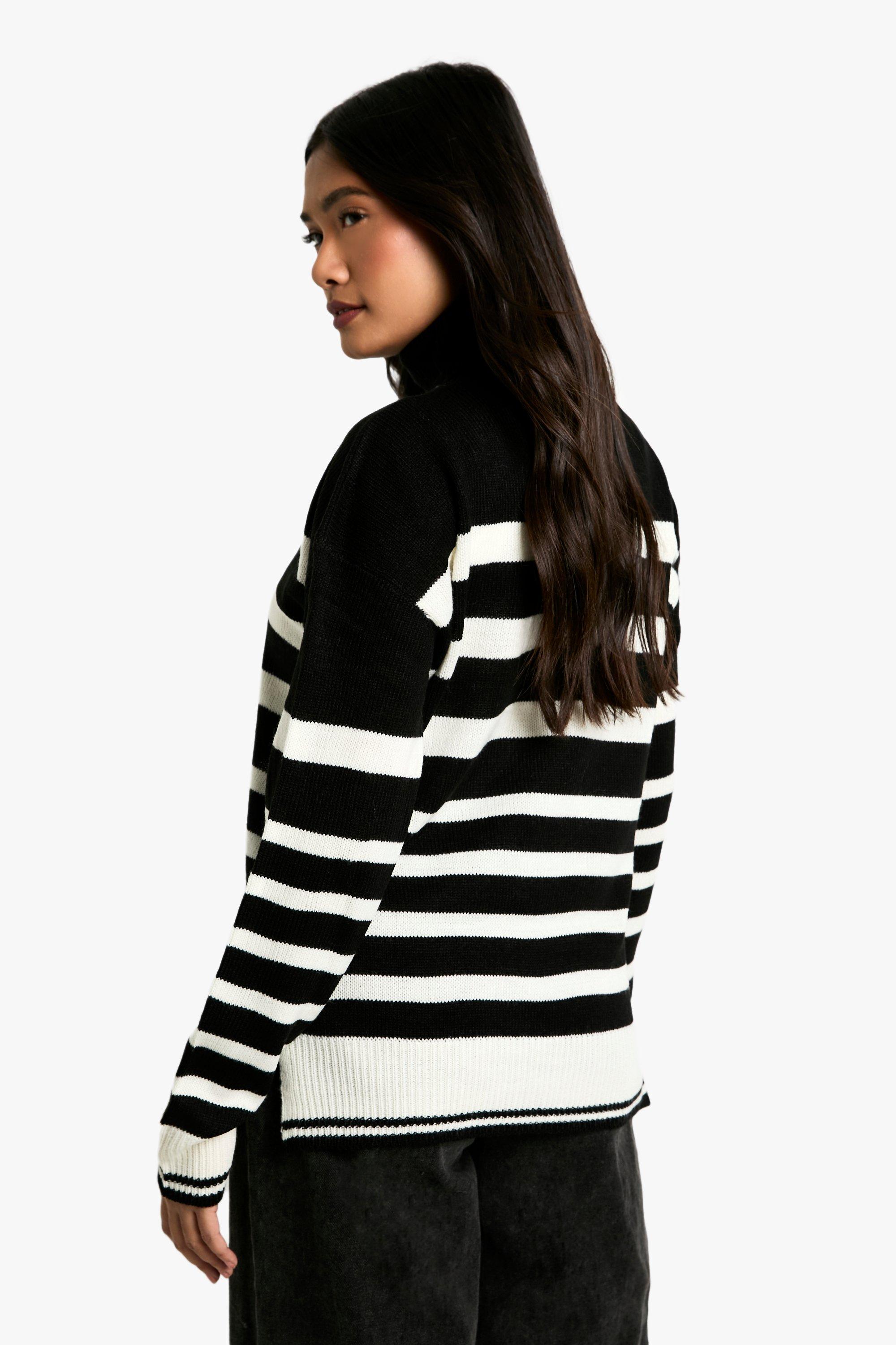 Black and white outlet striped roll neck