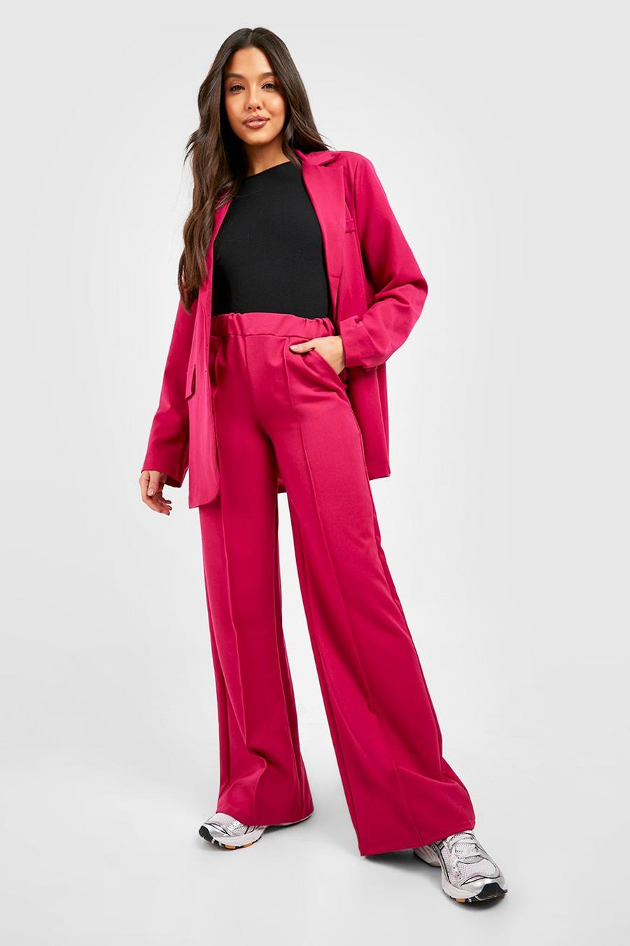 Pantalón deportivo entallado jaspeado con costuras frontales, Bright pink image number 1