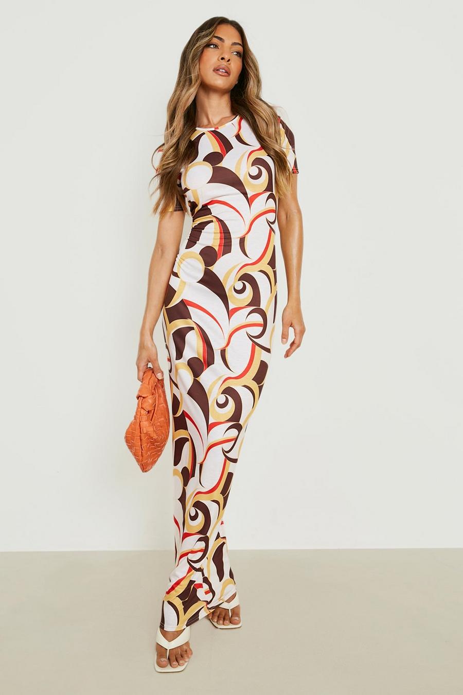 Mustard Abstract Cap Sleeve Maxi Dress image number 1
