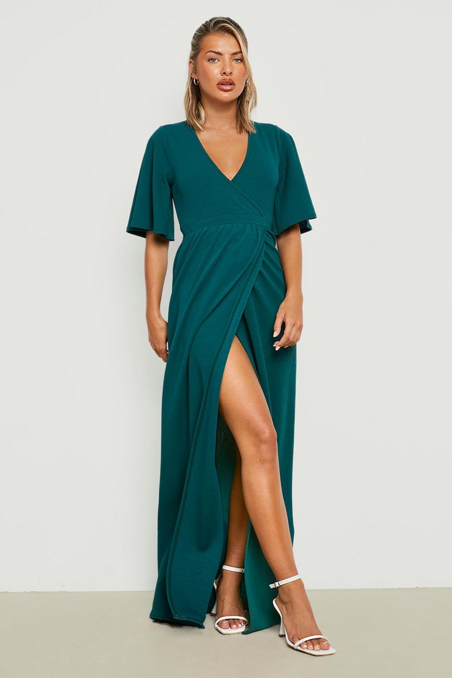 Emerald green Angel Sleeve Wrap Maxi Dress