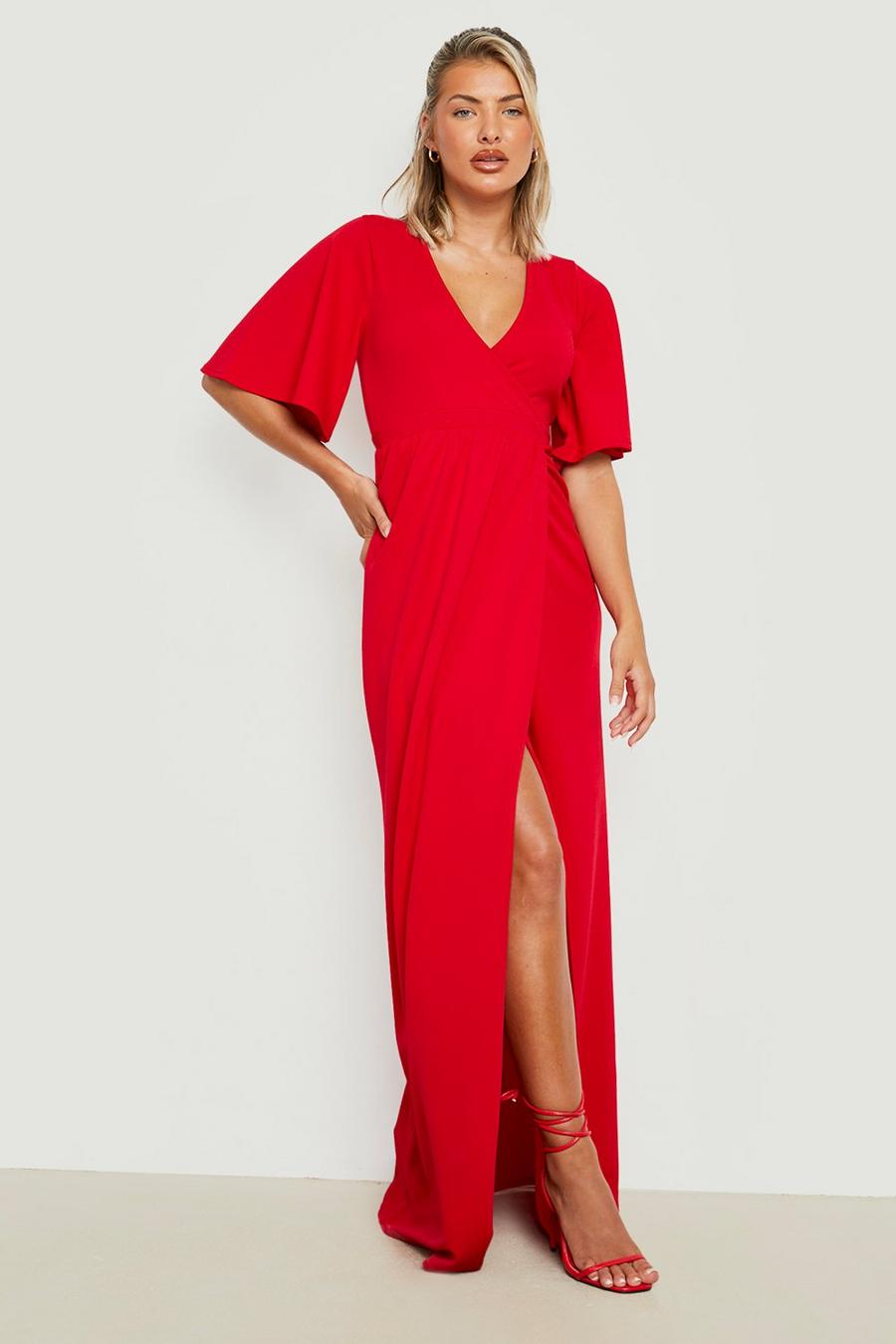 Red Angel Sleeve Wrap Maxi Dress image number 1