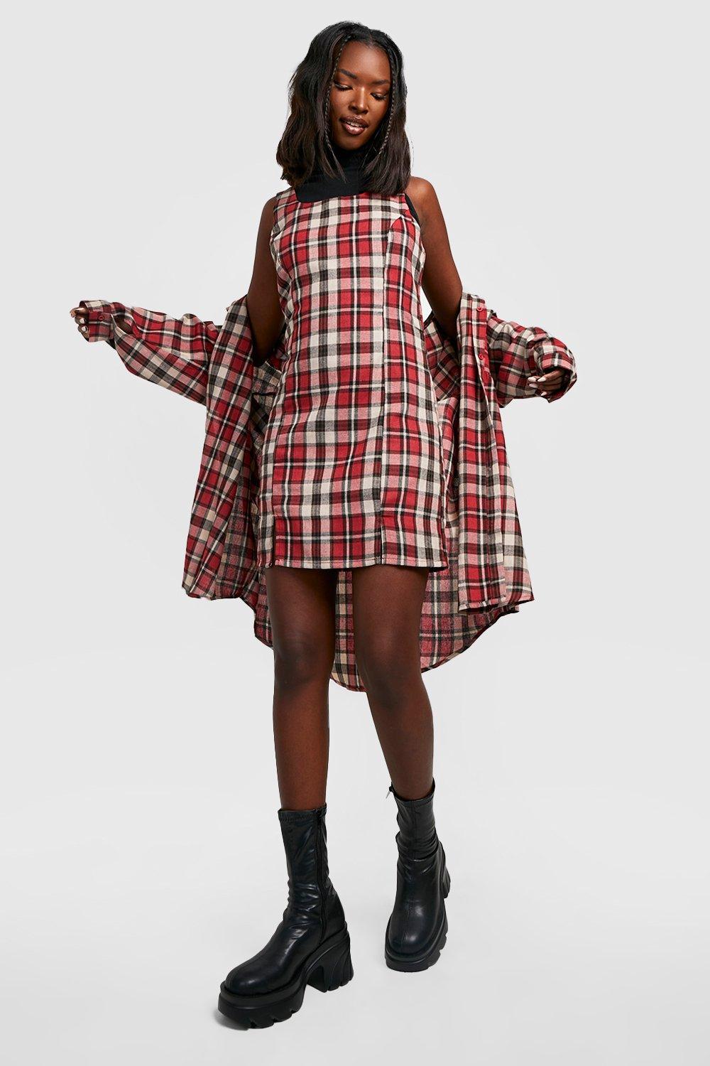 Red check cheap dress zara