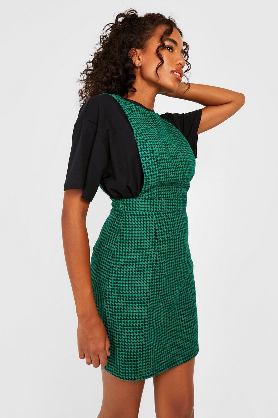 Green Woven Dogtooth Pinafore Mini Dress image number 1
