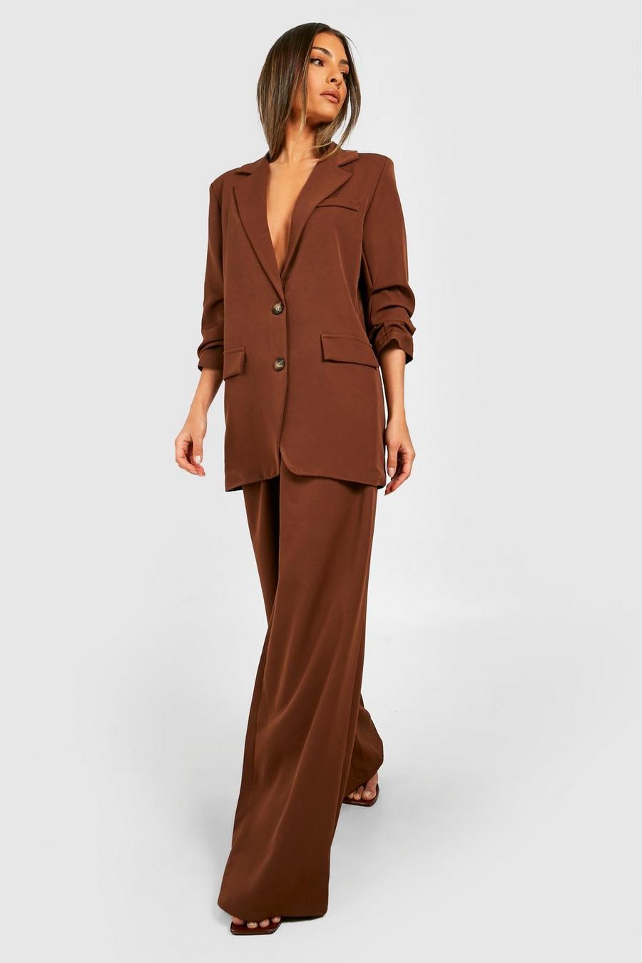 Chocolate Mock Horn Waist Detail Wide Leg Trousers  image number 1