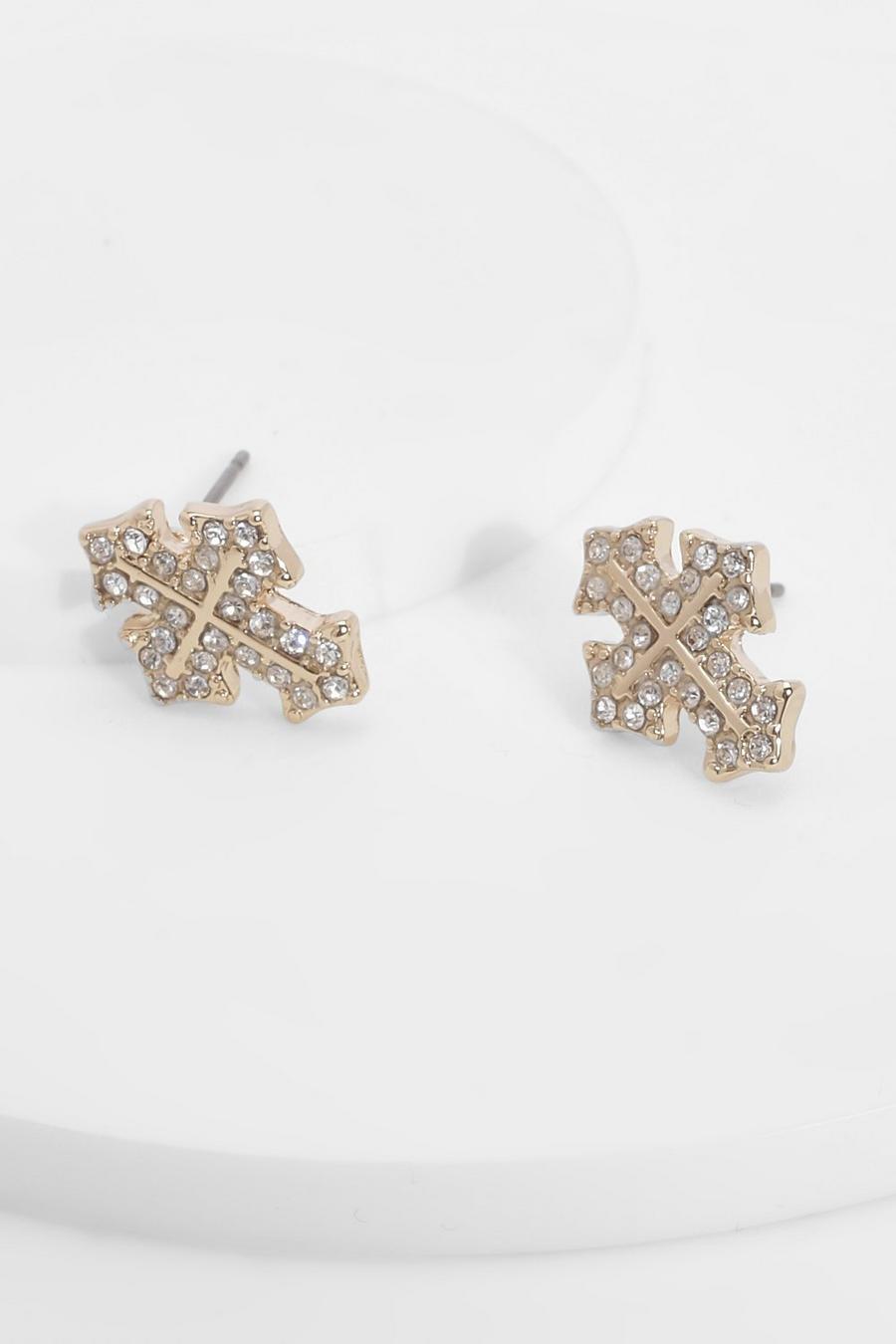 Gold metallic Mini Cross Stud Earrings image number 1