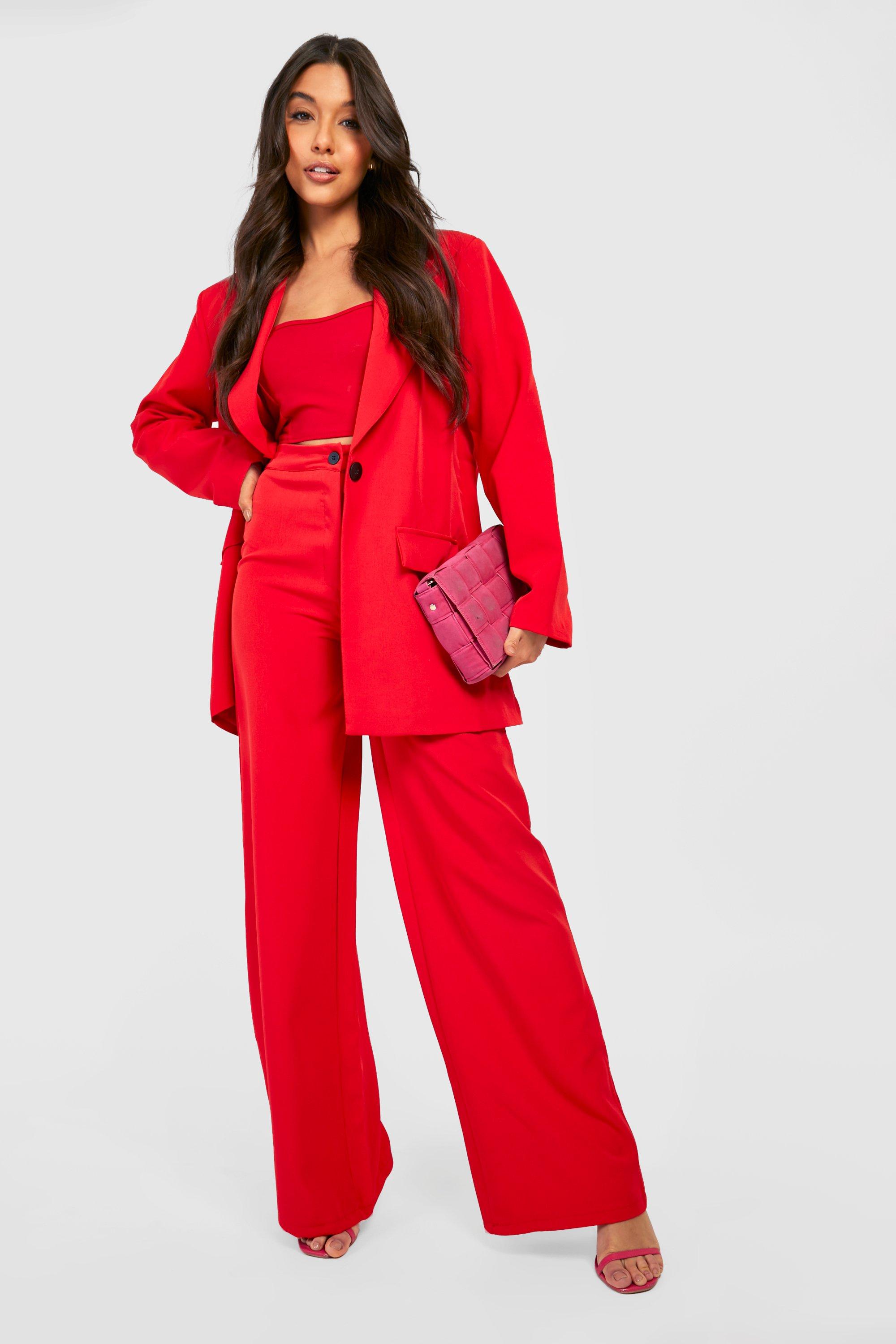 Red trousers clearance boohoo