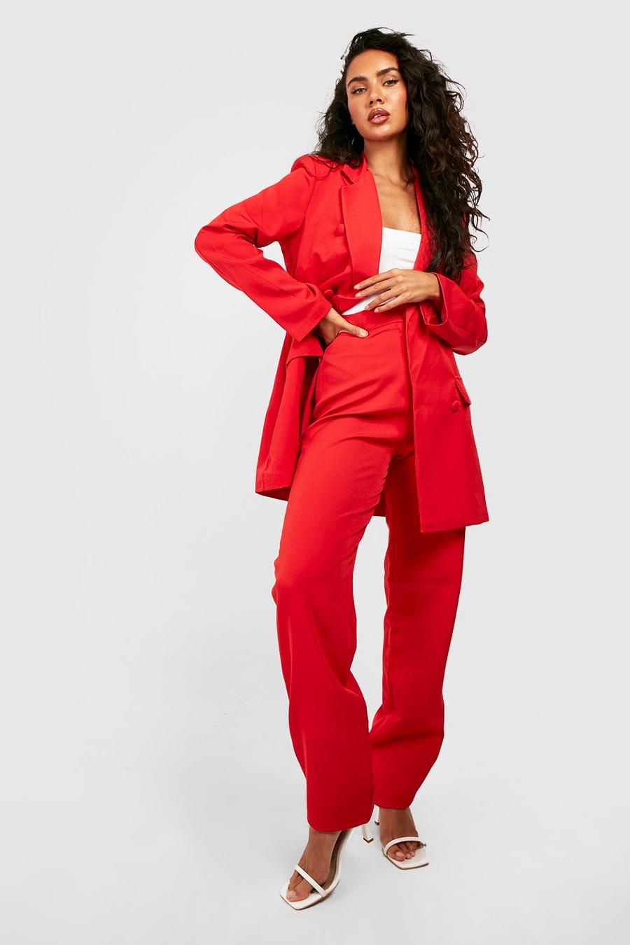 Red Straight Leg Tailored Trousers