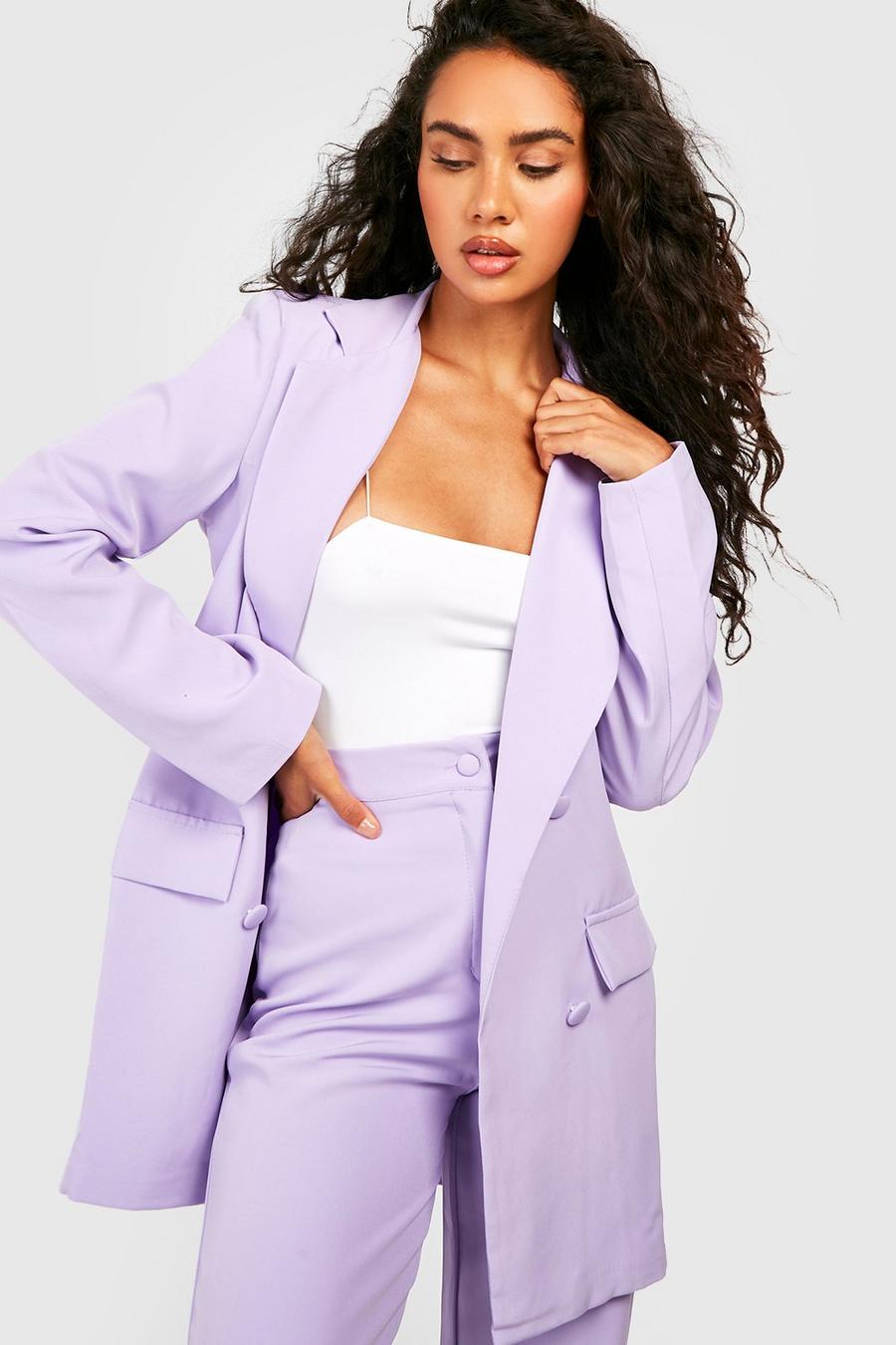 Lilac Color Pop Longline Double Breasted Blazer image number 1
