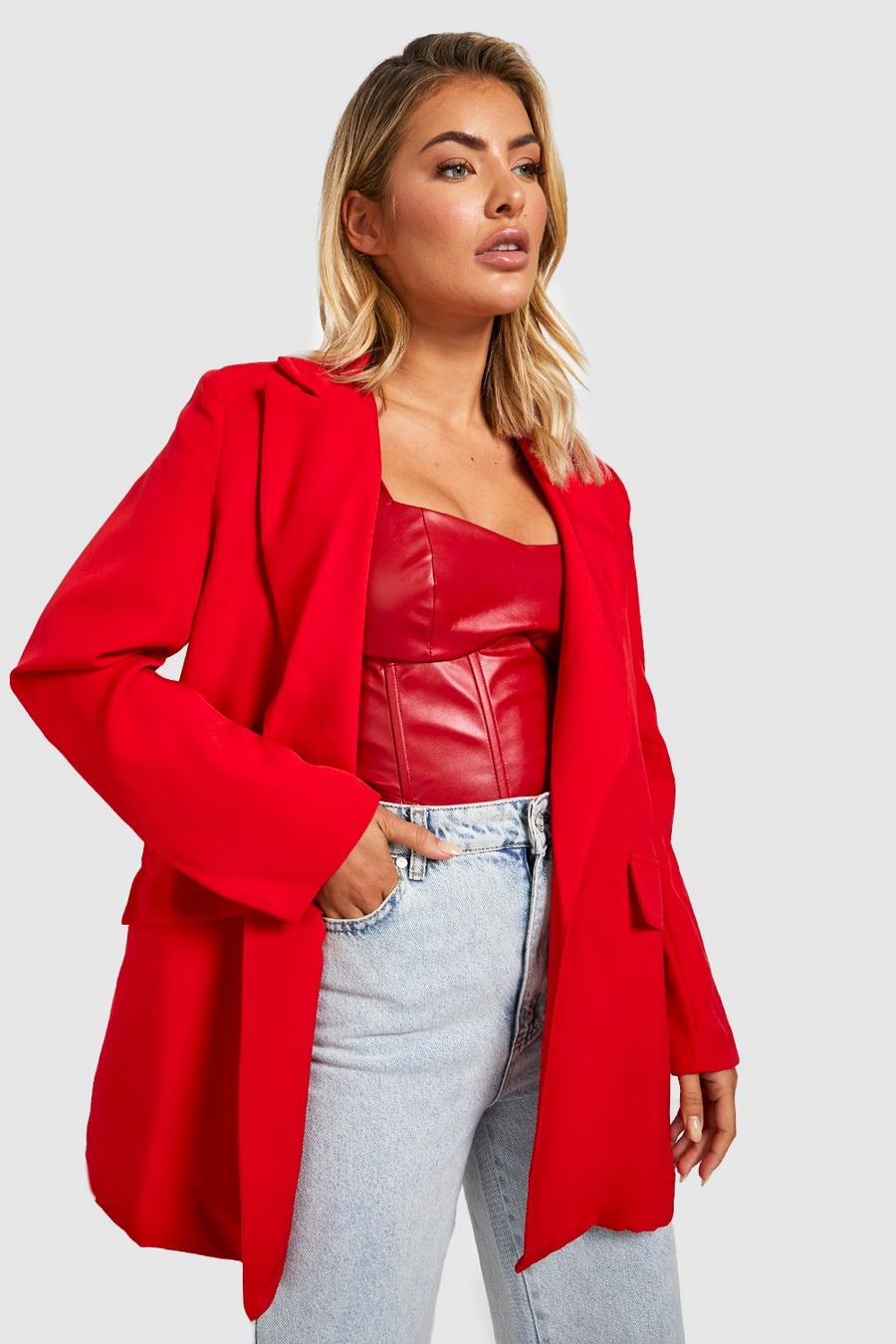 Red Color Pop Relaxed Fit Tailored Blazer image number 1