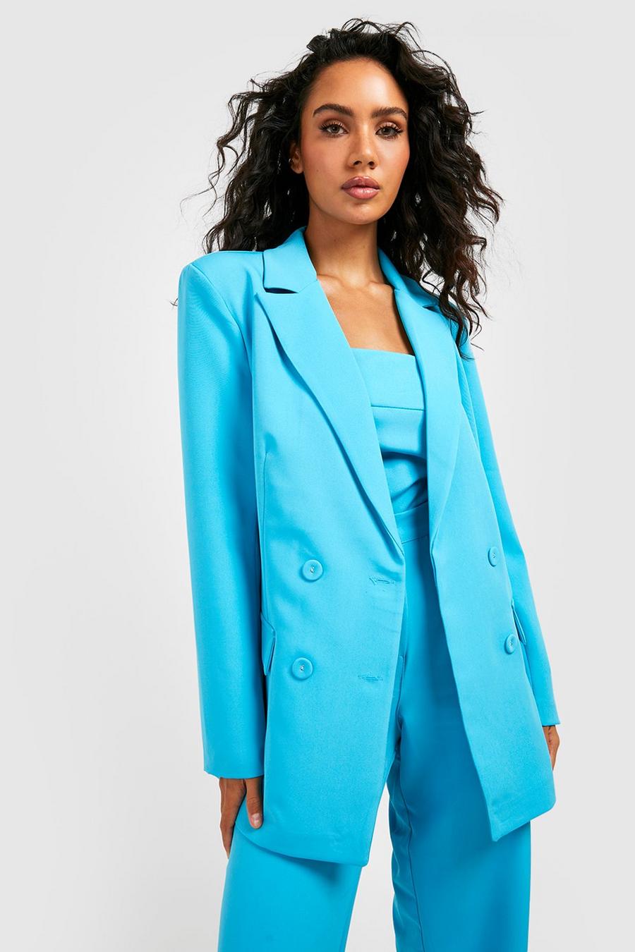 Azure blue Double Breasted Tailored Blazer image number 1