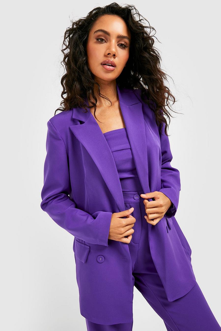 Purple Getailleerde Blazer Met Dubbele Knopen image number 1