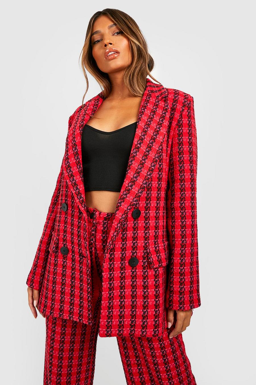 Red Boucle Double Breasted Tailored Blazer image number 1