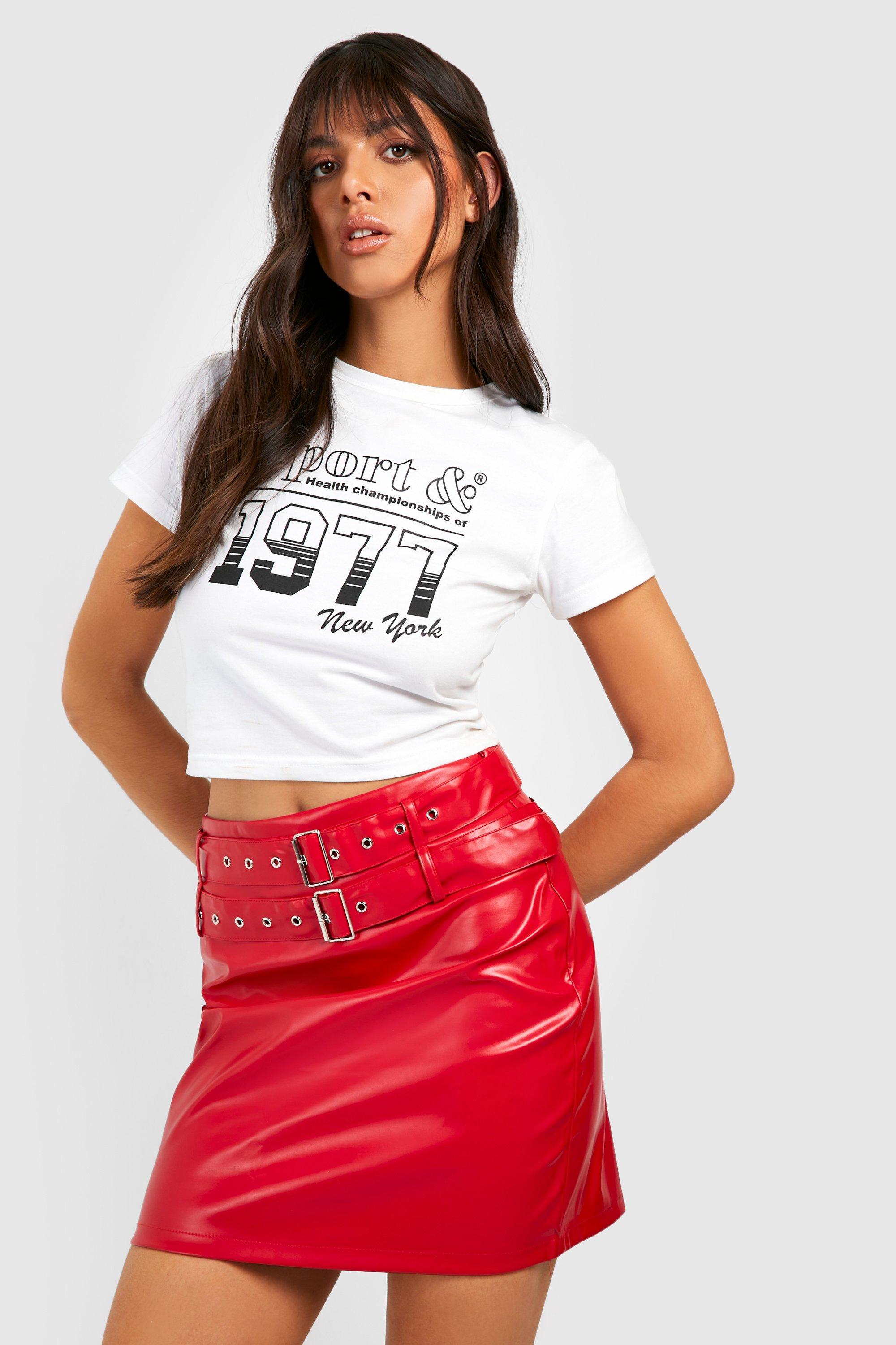 Red leather skirt boohoo sales