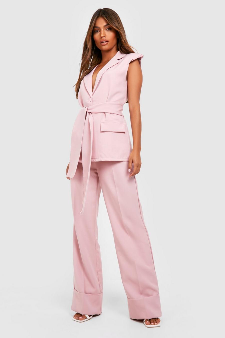 Blush Turn Cuff Wide Leg Tailored Trousers image number 1