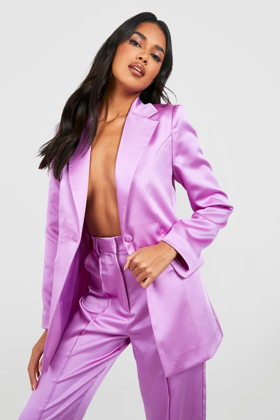 Lilac Premium Satin Plunge Front Fitted Blazer image number 1