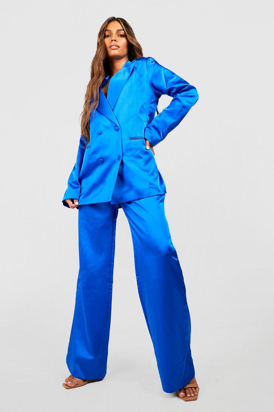 Cobalt blue Premium Satin Wide Leg Dress Pants image number 1