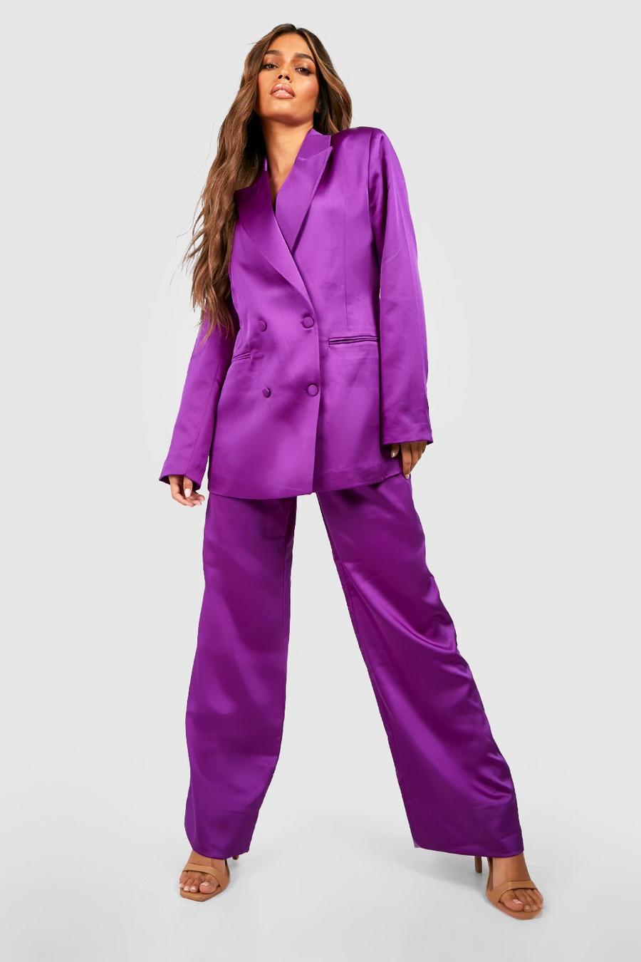 Jewel purple Premium Satin Wide Leg Tailored Pants image number 1