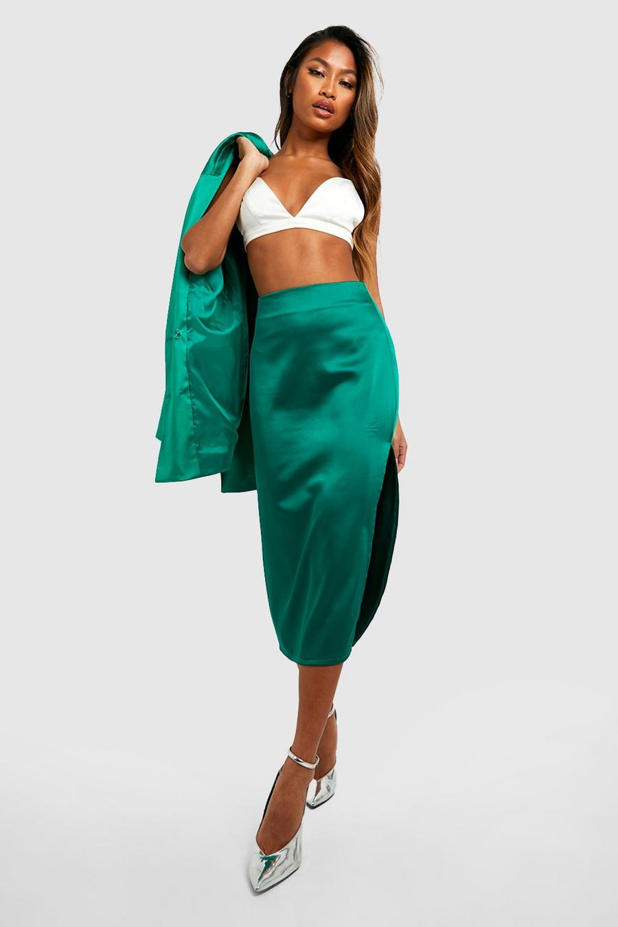 Emerald Premium Satin Thigh Split Midaxi Skirt  image number 1
