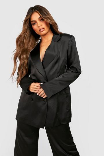 Premium Satin Double Breasted Blazer black