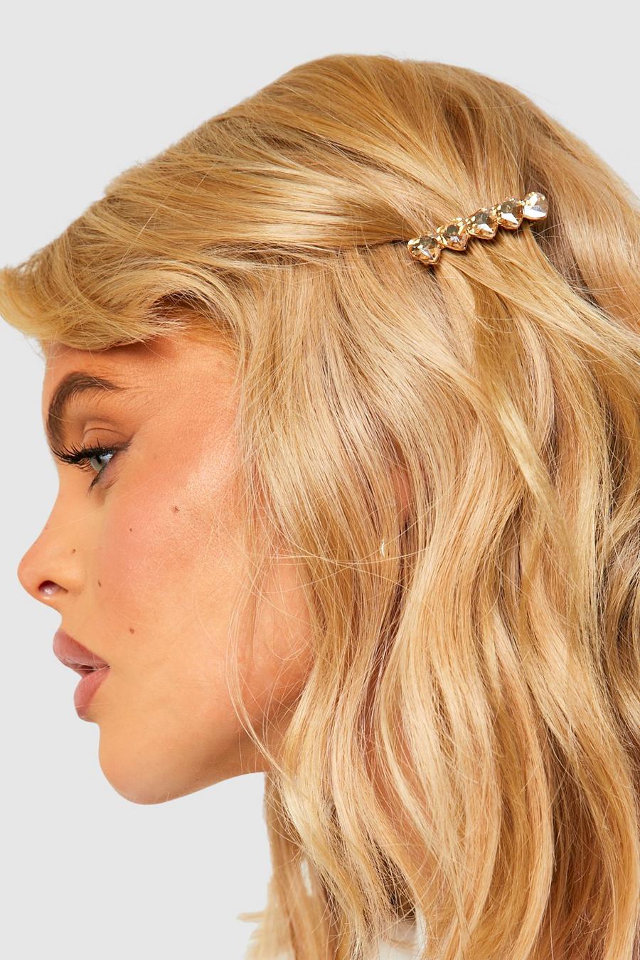 Gold Diamante Stone Heart Hair Slide  image number 1