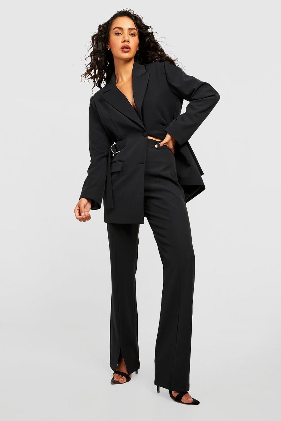 Black Split Front Tailored Straight Leg Trousers  image number 1