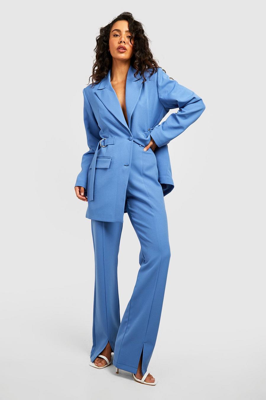 Mid blue Split Front Tailored Straight Leg Trousers  image number 1