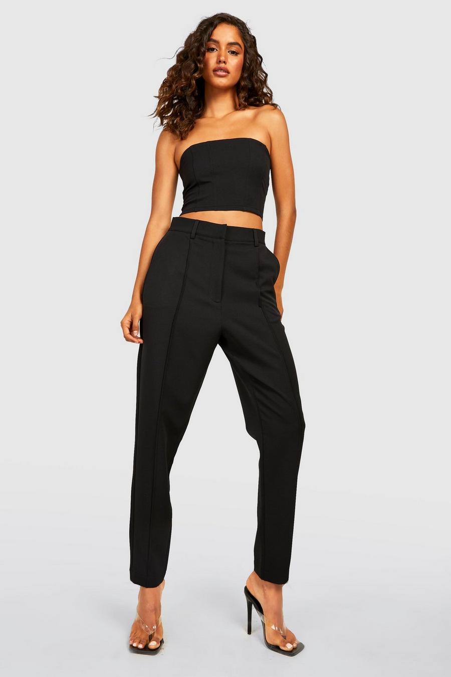 Black Relaxed Fit Tapered Tailored Pants image number 1