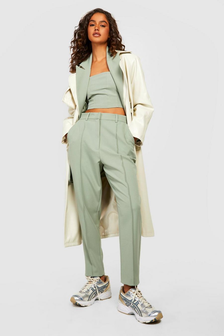 Sage Relaxed Fit Tapered Tailored Trousers  image number 1