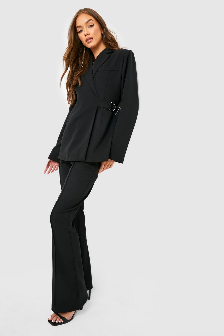 Black Seam Detail Fit & Flare Trousers