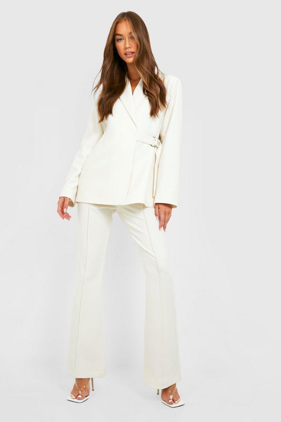 Cream bianco Seam Detail Fit & Flare Trousers