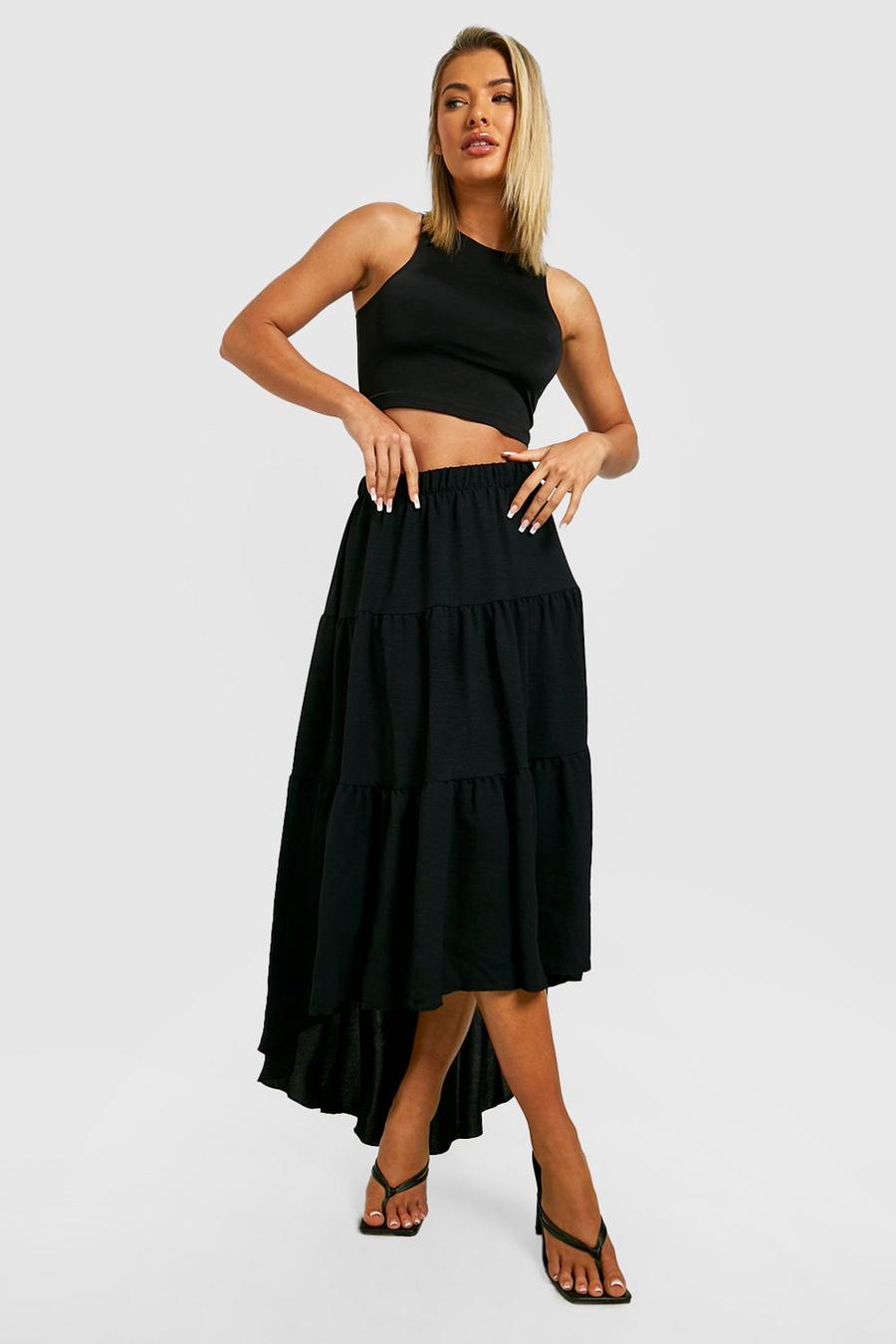 Black Drop Hem Tiered Maxi Skirt image number 1