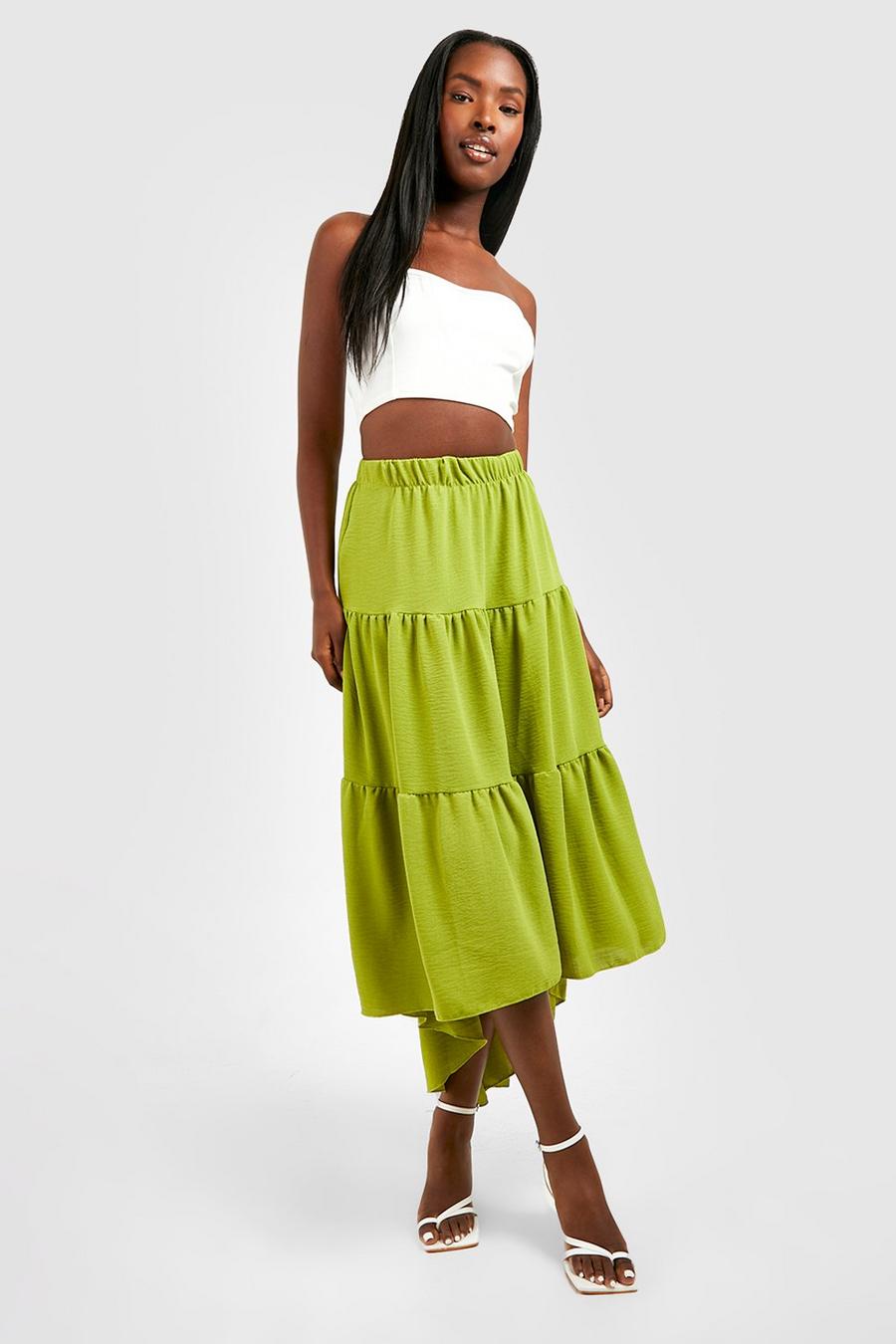 Lime Drop Hem Tiered Maxi Skirt image number 1