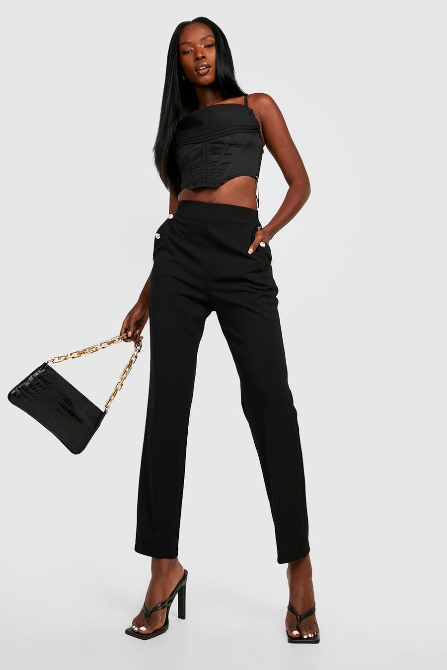 Black Military Button Wide Leg Pants image number 1