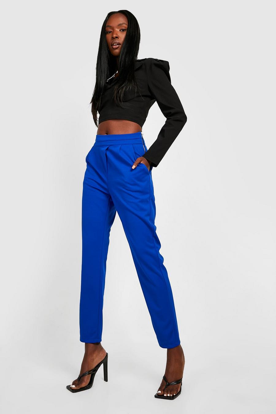 Pantalón chino fruncido ajustado, Cobalt azul