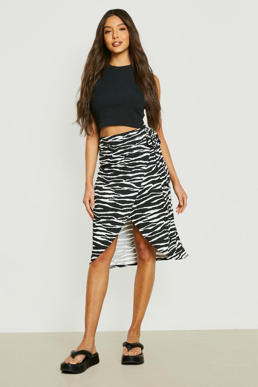 Black Zebra Wrap Midi Skirt  image number 1