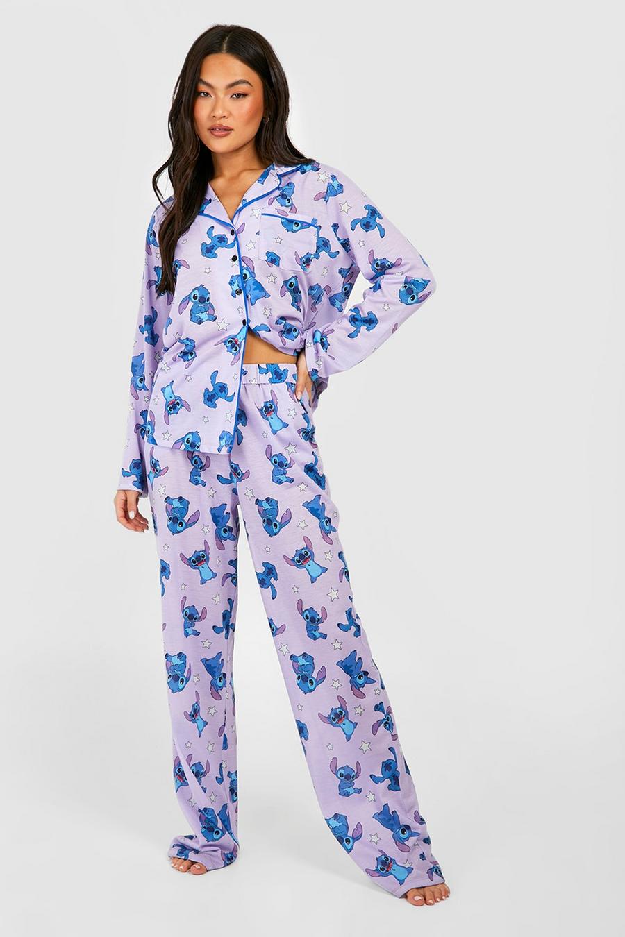 Lilac Disney Lilo & Stitch Pyjamas med knappar och långbyxor image number 1