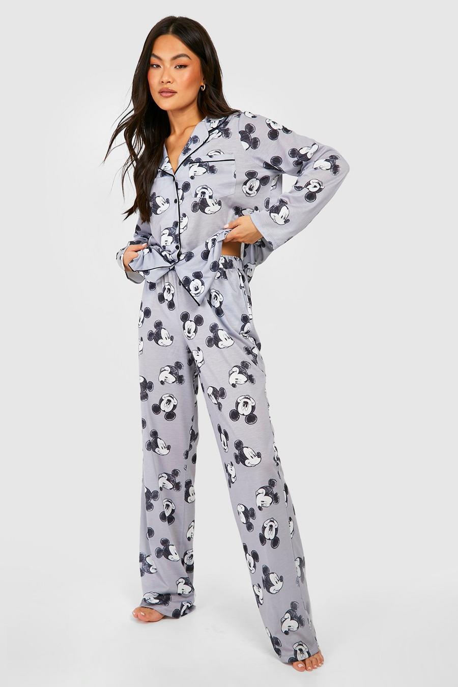 Grey Disney Musse Pigg Pyjamas med knappar och långbyxor image number 1