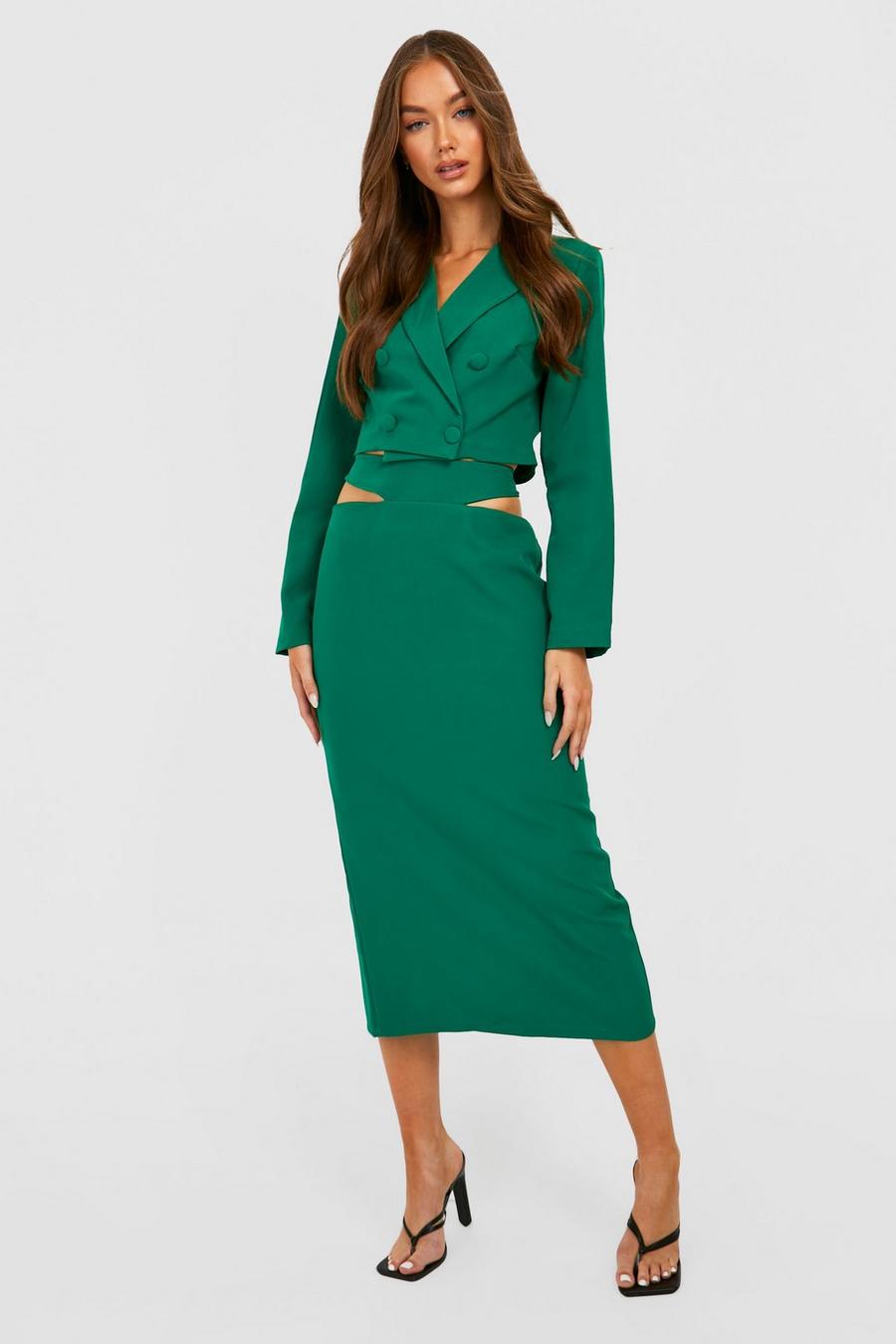 Emerald green Cut Waist Tailored Midaxi Skirt