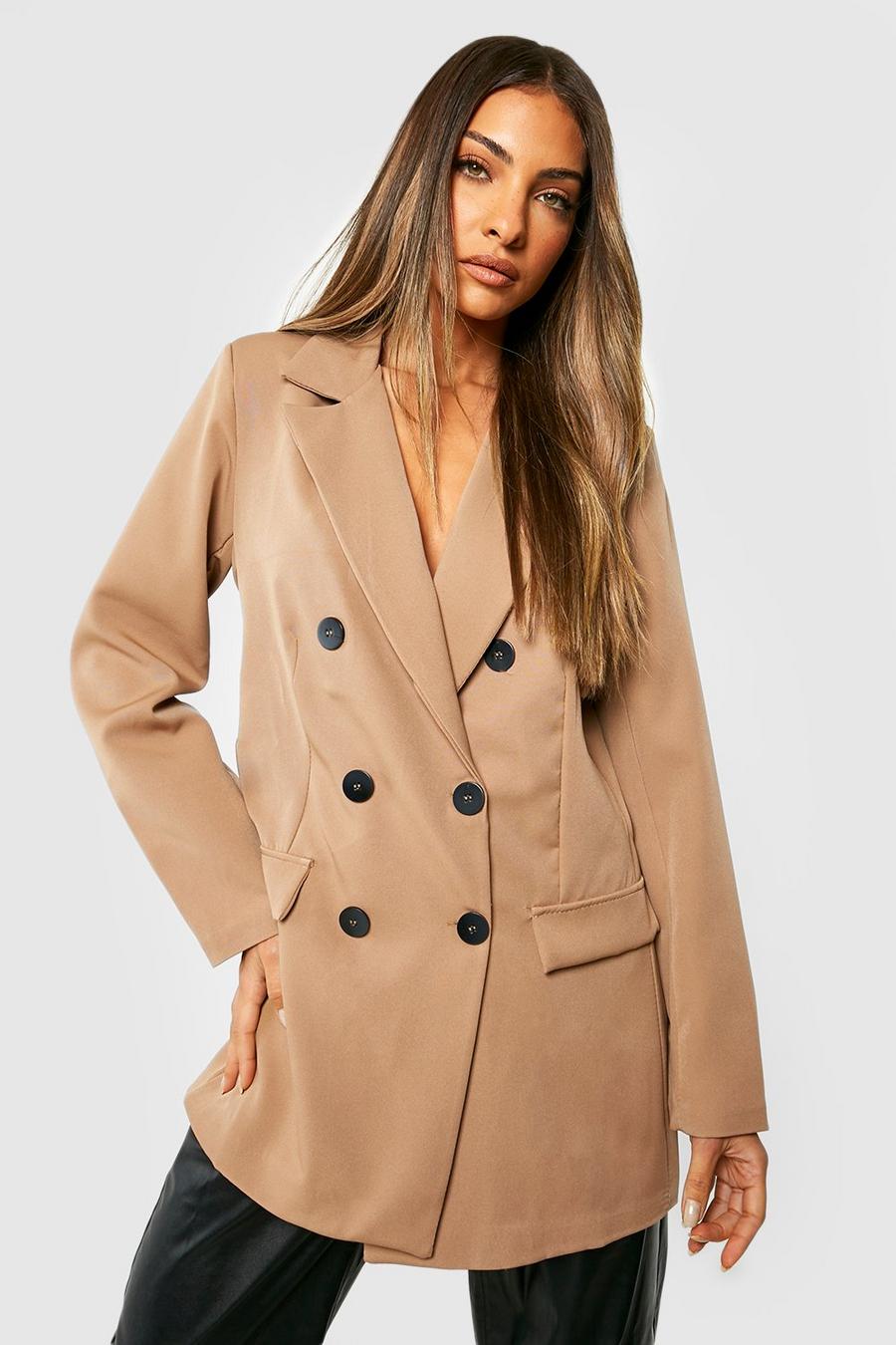 Camel beige Contrast Button Double Breasted Blazer image number 1
