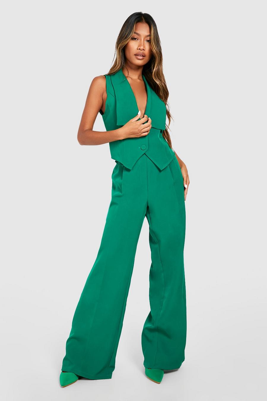 Bright green Pocket Detail Seam Front Wide Leg Pants image number 1