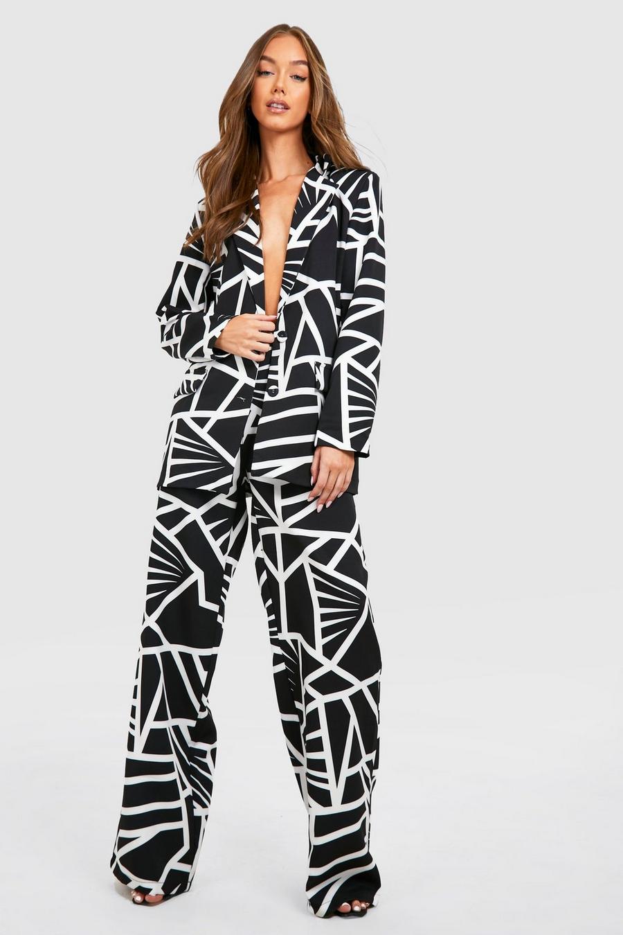 Black Mono Abstract Print Wide Leg Trousers  image number 1