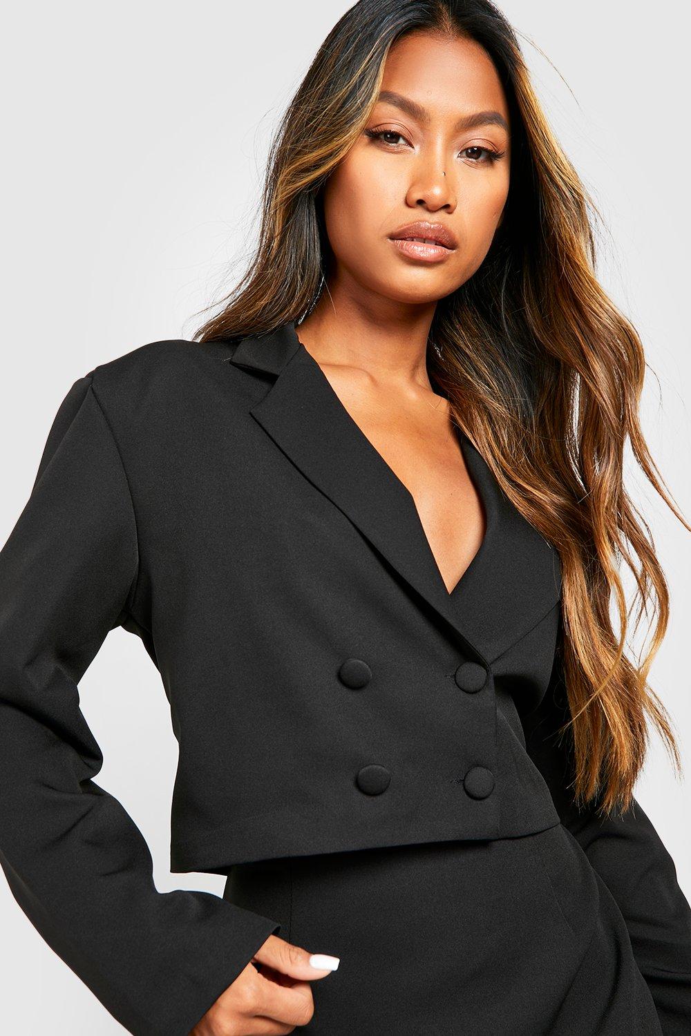 Cropped double hot sale breasted blazer