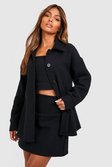Black Boucle Relaxed Fit Longline Shacket 