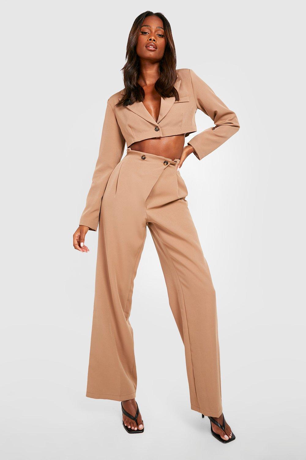 Wrap Tailored Trousers - Beige